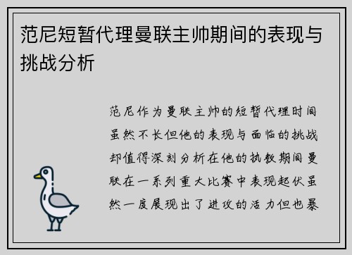范尼短暂代理曼联主帅期间的表现与挑战分析